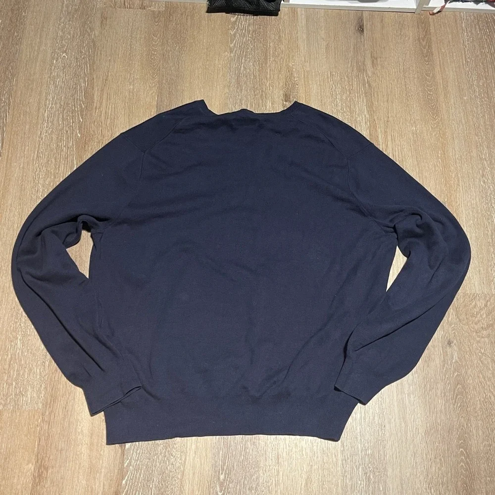 Polo Ralph Lauren XXL Pima Cotton V-Neck Sweater Men Navy Blue Red Logo Pony EUC